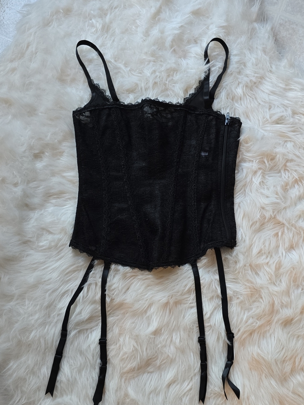Adore Me Black Lace Corset with Garter Straps SIZE S